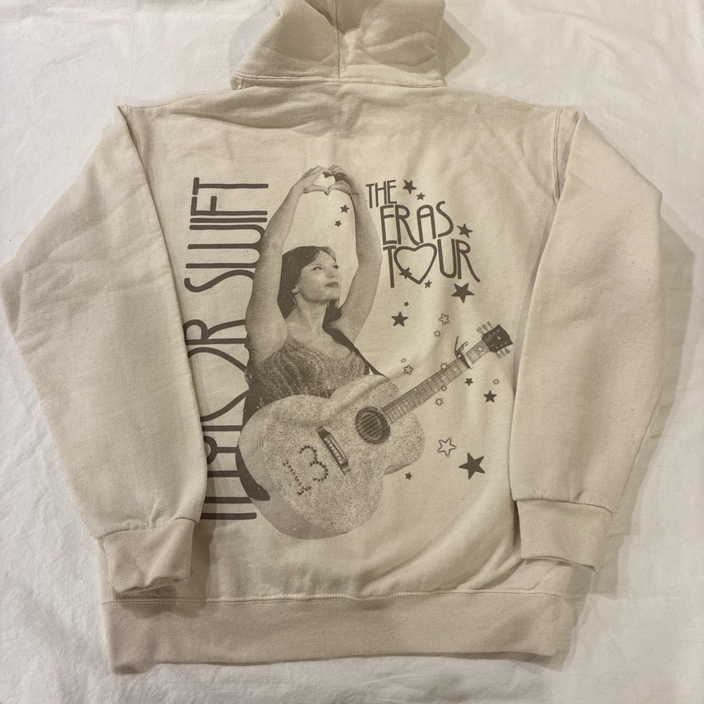 Taylor Swift Hoodie The Eras Tour Graphic Off White Drawcord Pocket  Size M
